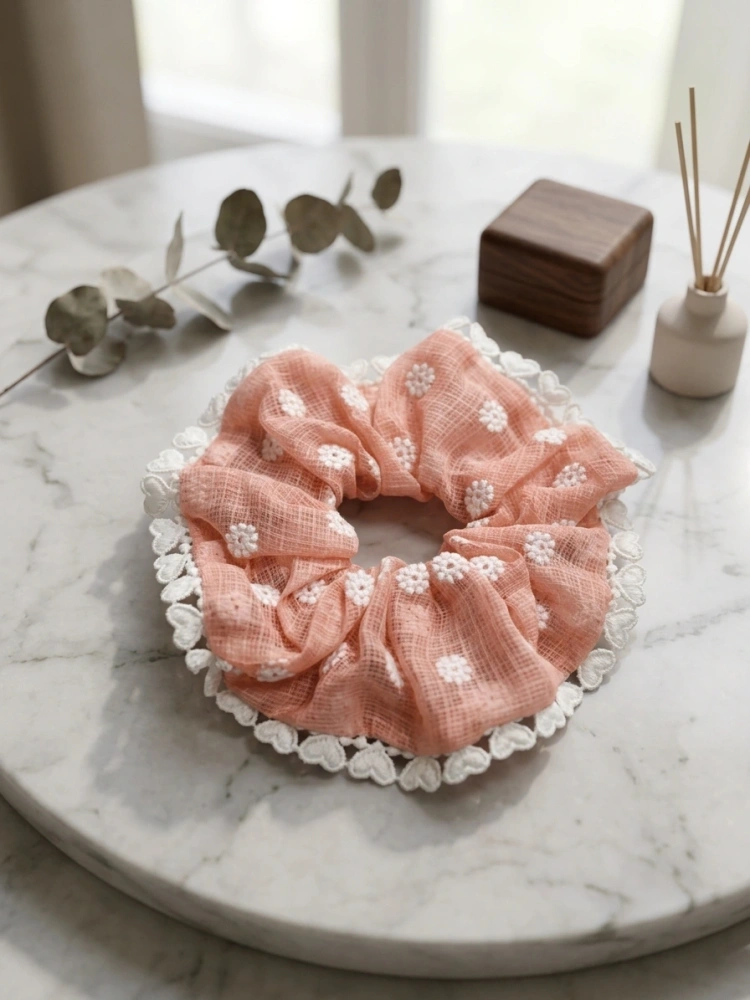 Peach Lace Scrunchie